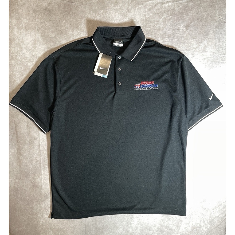 Nike Golf Polo Shirt Mens XL Black Dri Fit Golf British European Performance NWT